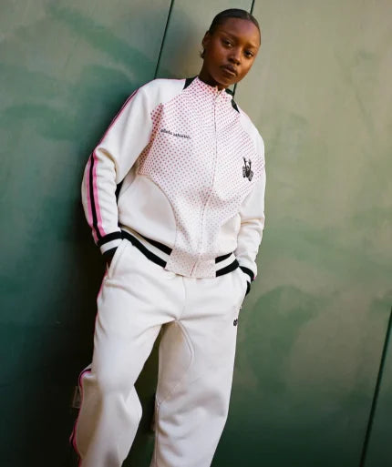 Clints Athletic Dotted Poly Track- Ivory/Pink Pant