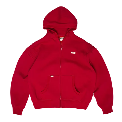 Clints Pintuck Zip Hoodie – Red